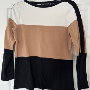 Women's Top Long Sleeve Neutral Color Block XS White Brown Black